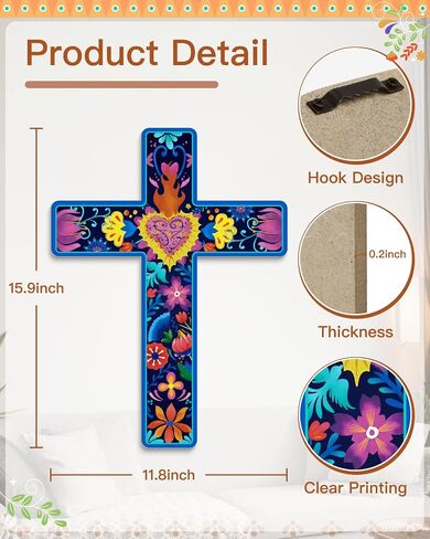 Putuo Decor Floral Cross Wall Decor Painted Decorative Wooden Inspirational Cross Spanish Style Wall Cross Decor Mexican Art Wall Decor Crucifix for Home Room Church Decoration in Saudi Arabia