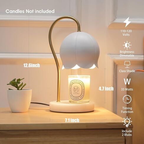Candle Warmer Lamp, Flower Electric Candle Lamp Warmer with Timer & Dimmer, Marble Base & Gold Frame, Wax Melt Warmer with 2 Bulbs for Home Decor, Gifts for Her/Mom, White-Lily of The Valley in Saudi Arabia
