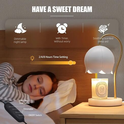 Candle Warmer Lamp, Flower Electric Candle Lamp Warmer with Timer & Dimmer, Marble Base & Gold Frame, Wax Melt Warmer with 2 Bulbs for Home Decor, Gifts for Her/Mom, White-Lily of The Valley in Saudi Arabia