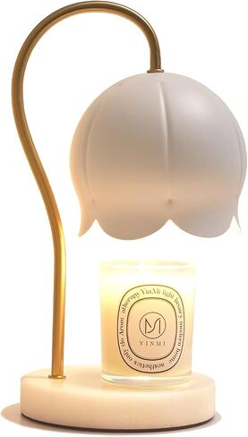 Candle Warmer Lamp, Flower Electric Candle Lamp Warmer with Timer & Dimmer, Marble Base & Gold Frame, Wax Melt Warmer with 2 Bulbs for Home Decor, Gifts for Her/Mom, White-Lily of The Valley in Saudi Arabia