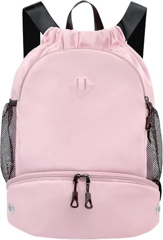 Drawstring Backpack Gym Backpack with Shoe Compartment for Men Women String Sports Bag with Wet Pocket Cinch Swim Beach Bag, Gray in Saudi Arabia