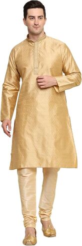 Men's Tunic Art Silk Kurta Pajama Pyjama Set with Embroidery Work Indian Clothing Wedding Party Dress Gifts Items in Saudi Arabia