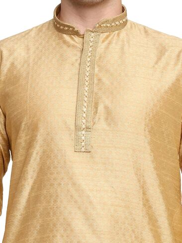 Men's Tunic Art Silk Kurta Pajama Pyjama Set with Embroidery Work Indian Clothing Wedding Party Dress Gifts Items in Saudi Arabia