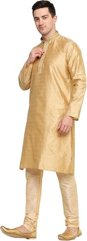 Men's Tunic Art Silk Kurta Pajama Pyjama Set with Embroidery Work Indian Clothing Wedding Party Dress Gifts Items in Saudi Arabia