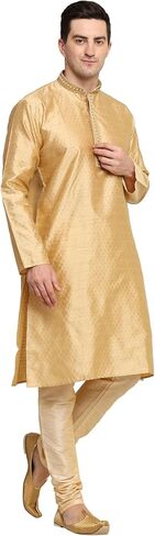 Men's Tunic Art Silk Kurta Pajama Pyjama Set with Embroidery Work Indian Clothing Wedding Party Dress Gifts Items in Saudi Arabia