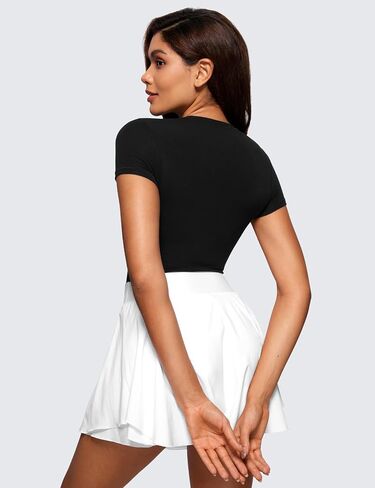 CRZ YOGA Cotton Short Sleeve Bodysuit for Women Casual Basic T Shirts Top Soft Breathable Crew Neck Sexy Thong Bodysuit in Saudi Arabia