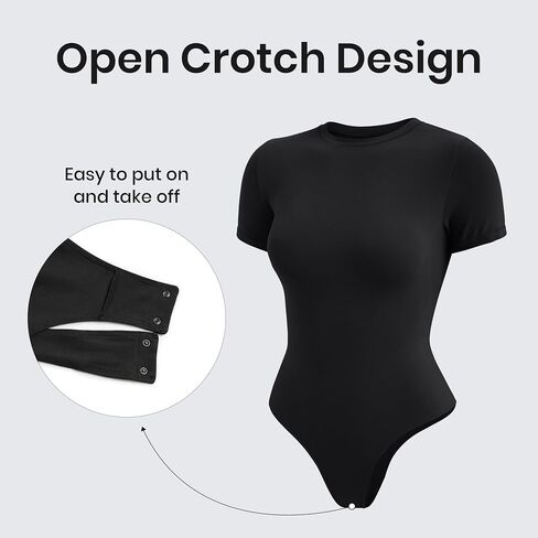 CRZ YOGA Cotton Short Sleeve Bodysuit for Women Casual Basic T Shirts Top Soft Breathable Crew Neck Sexy Thong Bodysuit in Saudi Arabia