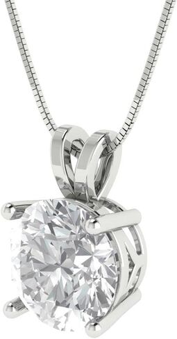 Clara Pucci 3.0 ct Round Cut Stunning Genuine Lab Created White Sapphire Solitaire Pendant With 18" Gold Chain box 14k White Gold in Saudi Arabia