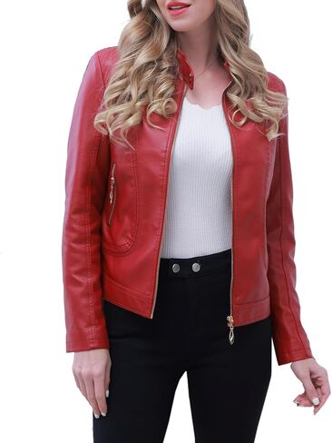 Women's Short Faux Leather Jacket Motorcyclet Crop Jacket Biker Fashion Jacket Coat in Saudi Arabia
