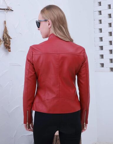 Women's Short Faux Leather Jacket Motorcyclet Crop Jacket Biker Fashion Jacket Coat in Saudi Arabia