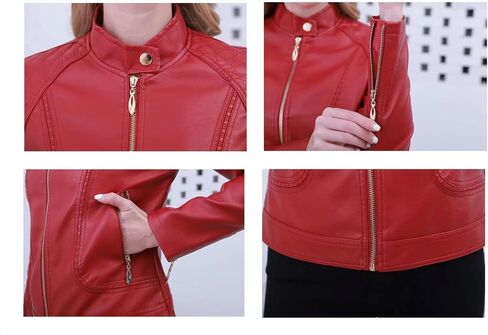 Women's Short Faux Leather Jacket Motorcyclet Crop Jacket Biker Fashion Jacket Coat in Saudi Arabia