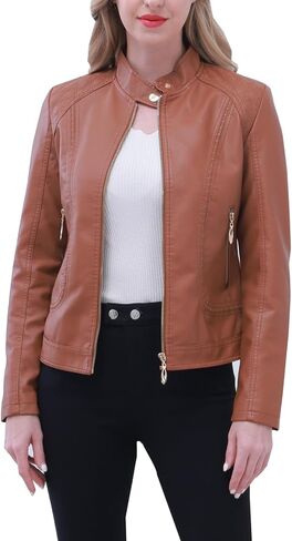 Women's Short Faux Leather Jacket Motorcyclet Crop Jacket Biker Fashion Jacket Coat in Saudi Arabia
