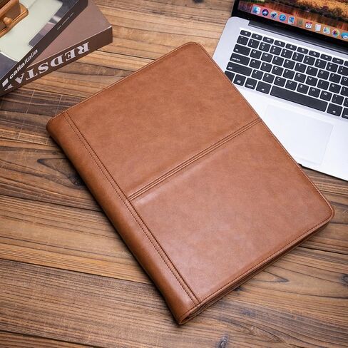 Leather Portfolio with 3 Ring Binder, Vegan Leather Padfolio Zippered, A4 Notebook Holder Laptop Sleeve Professional Business Organizer Gift for Men and Women, Black in Saudi Arabia