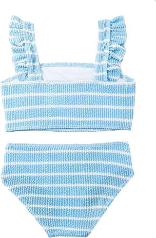 MakeMeChic Girl's Swimsuit Striped Cute Ruffle Trim High Waisted Textured 2 Piece Bikini Set Bathing Suit in Saudi Arabia