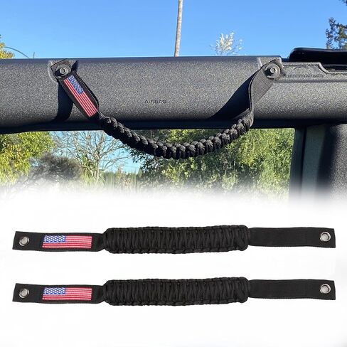 BESTAOO Roll Bar Grab Handles Paracord Grip Handle for Ford Bronco Accessories 2021 2022 2023 2024, 2 Pack (Black) in Kuwait