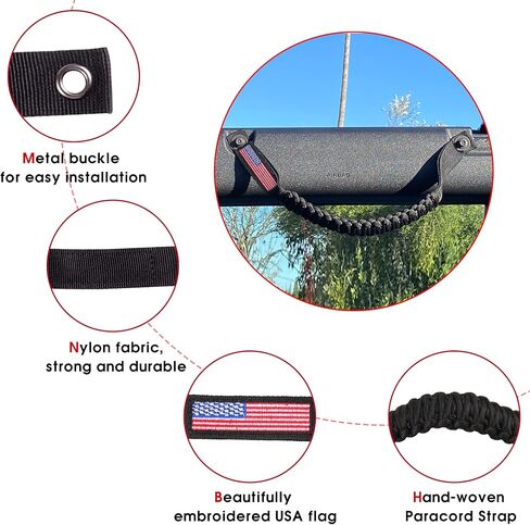 BESTAOO Roll Bar Grab Handles Paracord Grip Handle for Ford Bronco Accessories 2021 2022 2023 2024, 2 Pack (Black) in Kuwait