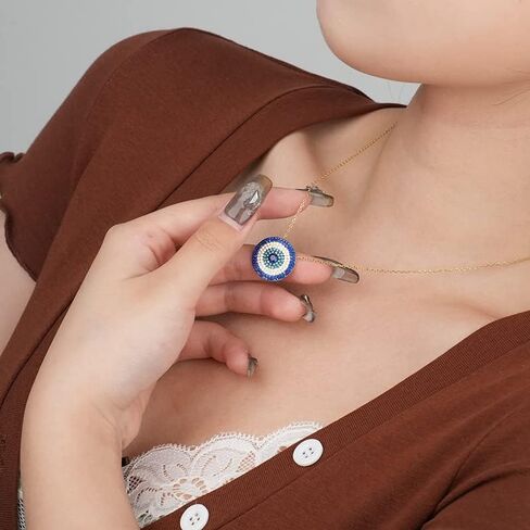 Mesmerizing 14K Gold Delicate Moissanite Pendant Necklace, Protective Round Evil Eye Charm, Unique Birthday Gift, 15.75 Inch Chain in Saudi Arabia