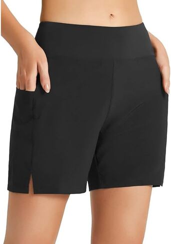 المرأة 5 "Boardshorts سروال سباحة قصير عالية الخصر UPF مجلس السراويل ملابس السباحة سريعة الجافة طفح الحرس ملابس السباحة Tankini القاع in Kuwait