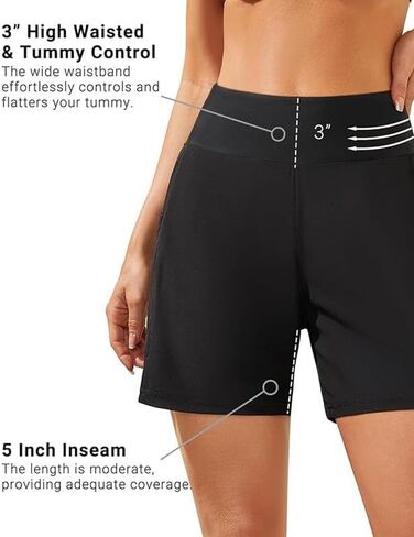 المرأة 5 "Boardshorts سروال سباحة قصير عالية الخصر UPF مجلس السراويل ملابس السباحة سريعة الجافة طفح الحرس ملابس السباحة Tankini القاع in Kuwait