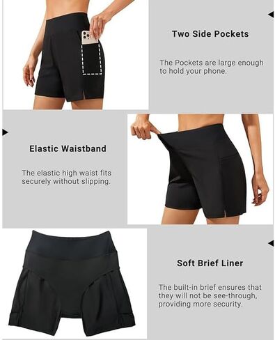 المرأة 5 "Boardshorts سروال سباحة قصير عالية الخصر UPF مجلس السراويل ملابس السباحة سريعة الجافة طفح الحرس ملابس السباحة Tankini القاع in Kuwait