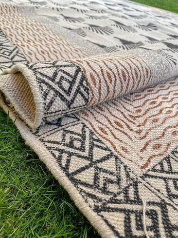 Hand Printed Block Print Rug Flatweave Area Rug Boho Rug Cotton Rug (4' x 6') Black&cream in Saudi Arabia