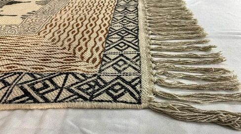 Hand Printed Block Print Rug Flatweave Area Rug Boho Rug Cotton Rug (4' x 6') Black&cream in Saudi Arabia
