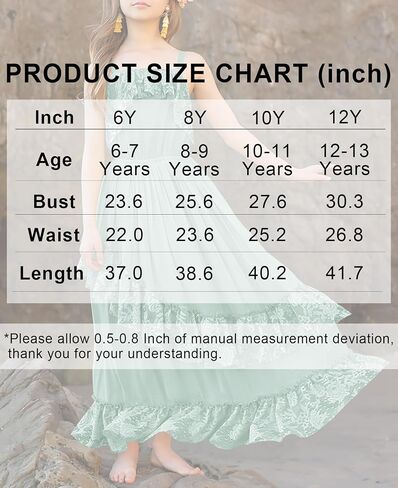 MITILLY Girls Boho Lace Flower Dresses Square Neck Sleeveless Ruffle Tiered Flowy Party Maxi Dress with Pockets in Saudi Arabia
