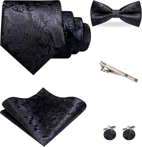 JEMYGINS Mens Paisley Tie and Pre-tied Paisley Bow Tie with Pocket Square Cufflinks Clip Set in Kuwait