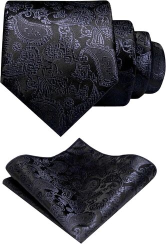 JEMYGINS Mens Paisley Tie and Pre-tied Paisley Bow Tie with Pocket Square Cufflinks Clip Set in Kuwait