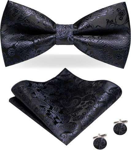 JEMYGINS Mens Paisley Tie and Pre-tied Paisley Bow Tie with Pocket Square Cufflinks Clip Set in Kuwait