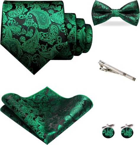 JEMYGINS Mens Paisley Tie and Pre-tied Paisley Bow Tie with Pocket Square Cufflinks Clip Set in Kuwait