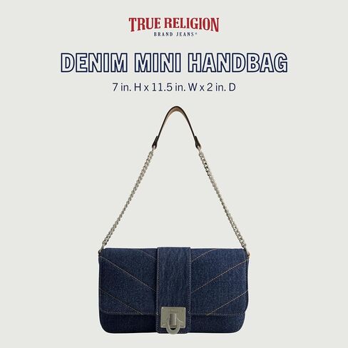 حقيبة كتف نسائية من قماش الدنيم من True Religion، حقيبة يد صغيرة مع حزام سلسلة in Saudi Arabia