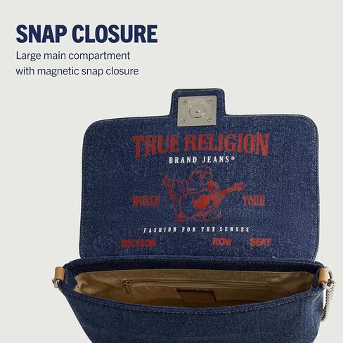 حقيبة كتف نسائية من قماش الدنيم من True Religion، حقيبة يد صغيرة مع حزام سلسلة in Saudi Arabia