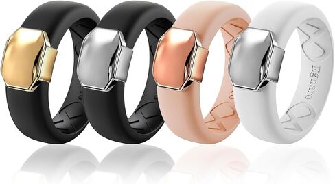 Egnaro Silicone Wedding Bands for Women, Inner Arc Ergonomic Breathable Design Womens Silicone Wedding Ring with Metal Plate, 4mm Width Rubber Wedding Bands Women with Metal Plate, No-Toxic,Skin Safe in Saudi Arabia