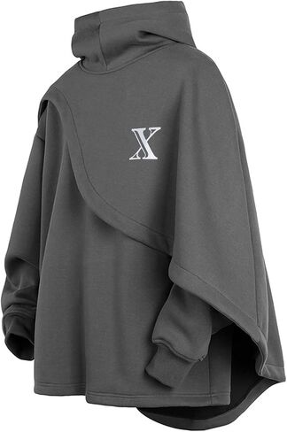 Men's Fashion Hoodies Techwear Poncho Shawl Sweatshirts Patchwork Hip Hop Athletic Casual Pullover Coat Unisex in Saudi Arabia