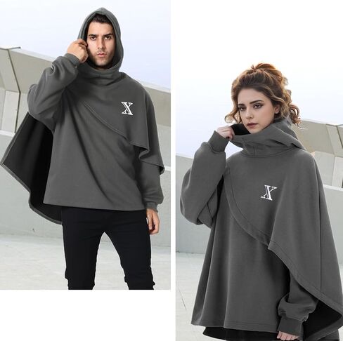 Men's Fashion Hoodies Techwear Poncho Shawl Sweatshirts Patchwork Hip Hop Athletic Casual Pullover Coat Unisex in Saudi Arabia