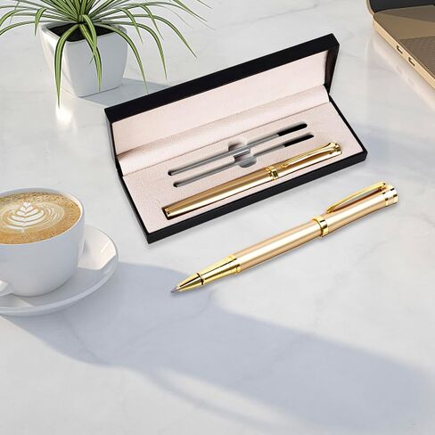 Ballpoint pen with Gift Box, Luxury Writing Pen with 2 Extra Black Ink Refills Executive Pens Line width 0.5mm Business Pen Fancy Pen set for Men &Women. (Gold) in Saudi Arabia