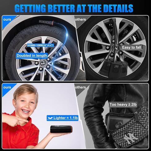 Tire Inflator Portable Air Compressor, 150 PSI Smart Air Pump for Car Tires Cordless with Digital Pressure and LED Light, Quick Inflation for Car, Motorcycle, Bicycle and Balls in Kuwait