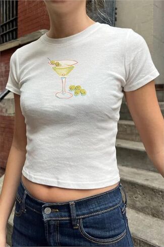 Y2k Graphic Baby Tees for Women Fruit Bow Shirt Crop Top Vintage Aesthetic Teen Girl Clothes 90s Summer Clothing in Saudi Arabia
