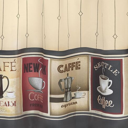 Complete 3 Piece Seattle Coffee Shoppe Retro Cafe Rod Pocket Kitchen Curtain Tier & Valance Set - Assorted Sizes (36 in. Long) in Saudi Arabia