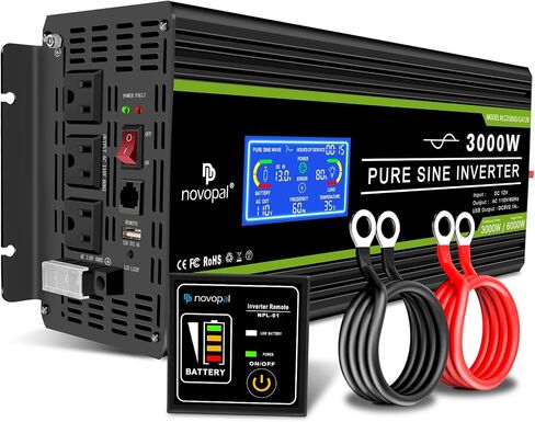 NOVOPAL 2000 Watt Pure Sine Wave Power Inverter DC 12V to AC 110V 120V Rv Inverters with 1 USB Port-16 feet Remote Control, LCD Display for Truck, Hurricane, Home in Saudi Arabia