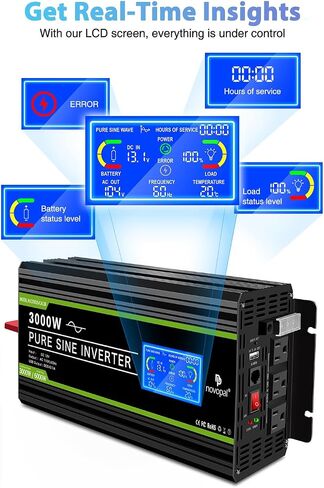 NOVOPAL 2000 Watt Pure Sine Wave Power Inverter DC 12V to AC 110V 120V Rv Inverters with 1 USB Port-16 feet Remote Control, LCD Display for Truck, Hurricane, Home in Saudi Arabia