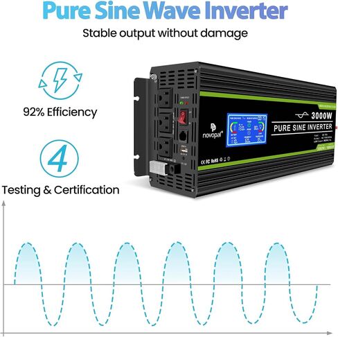 NOVOPAL 2000 Watt Pure Sine Wave Power Inverter DC 12V to AC 110V 120V Rv Inverters with 1 USB Port-16 feet Remote Control, LCD Display for Truck, Hurricane, Home in Saudi Arabia