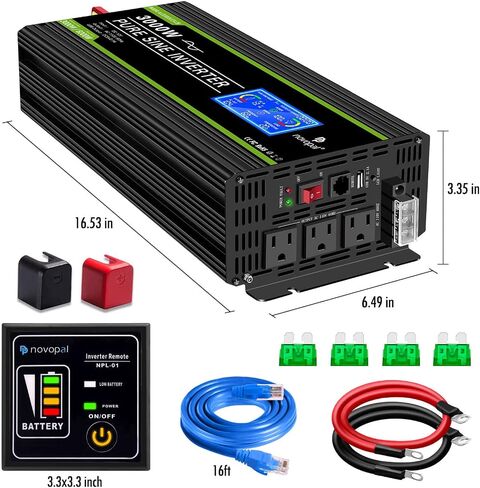 NOVOPAL 2000 Watt Pure Sine Wave Power Inverter DC 12V to AC 110V 120V Rv Inverters with 1 USB Port-16 feet Remote Control, LCD Display for Truck, Hurricane, Home in Saudi Arabia