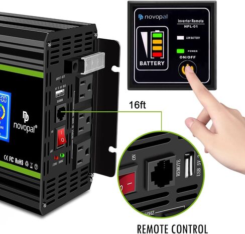 NOVOPAL 2000 Watt Pure Sine Wave Power Inverter DC 12V to AC 110V 120V Rv Inverters with 1 USB Port-16 feet Remote Control, LCD Display for Truck, Hurricane, Home in Saudi Arabia