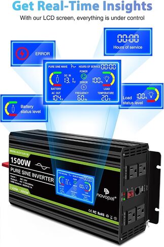 NOVOPAL 2000 Watt Pure Sine Wave Power Inverter DC 12V to AC 110V 120V Rv Inverters with 1 USB Port-16 feet Remote Control, LCD Display for Truck, Hurricane, Home in Saudi Arabia