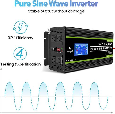 NOVOPAL 2000 Watt Pure Sine Wave Power Inverter DC 12V to AC 110V 120V Rv Inverters with 1 USB Port-16 feet Remote Control, LCD Display for Truck, Hurricane, Home in Saudi Arabia