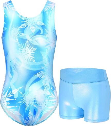 Gymnastics Leotards for Girls Sparkly Tumbling Bodysuits with Shorts Athletic Activewear Sleeveless Dance Outfit in Saudi Arabia