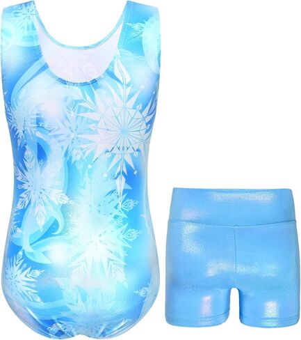 Gymnastics Leotards for Girls Sparkly Tumbling Bodysuits with Shorts Athletic Activewear Sleeveless Dance Outfit in Saudi Arabia