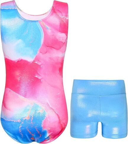 Gymnastics Leotards for Girls Sparkly Tumbling Bodysuits with Shorts Athletic Activewear Sleeveless Dance Outfit in Saudi Arabia
